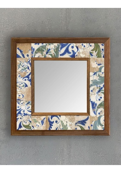 Ayrex Oscar Stone Decor Masif Çerçeveli Mozaik Taş Mermer Ayna 33x33 Cm Seramik Desenli Mavi Ayna Ayn-111 Genel