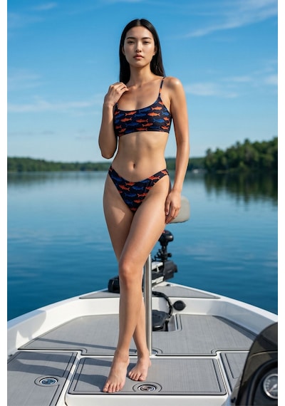 Lespadon Akdeniz Suları Mavi & Kehribar Balık Desenli Premium Üçgen Bikini Altı-3498