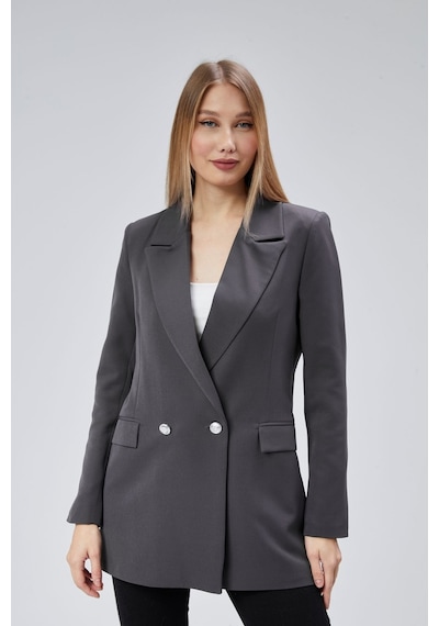 Antrasit Oversize Dokuma Blazer Ceket Antrasit