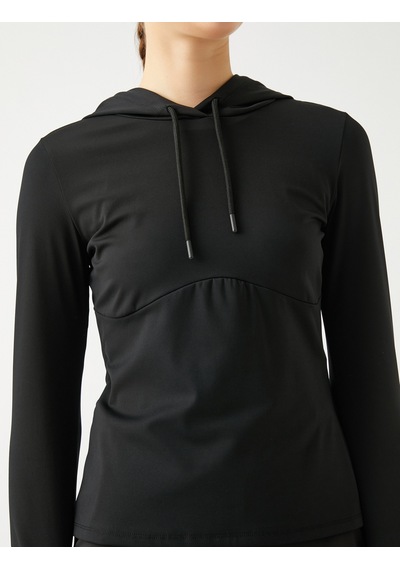 Koton Koşu Sweatshirt Kapüşonlu Yumuşak Tuşe Dokulu Dar Kesim Siyah 4wak10014nk