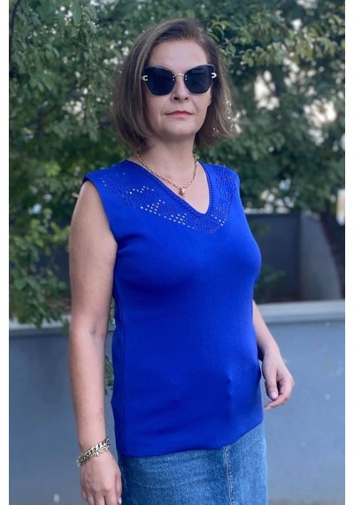 Mia Butik Kadın Lina Saks Mavi Merserize Kolsuz Bluz Saks Mavi Mia Butik Kadın Lina Saks Mavi Merserize Kolsuz Bluz Saks Mavi