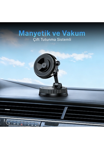 Bix Tch06 Manyetik Ve Vakum Çift Tutunma Sistemli 360 Ayarlanabilir Araç Telefon Tutucu 1 Adet