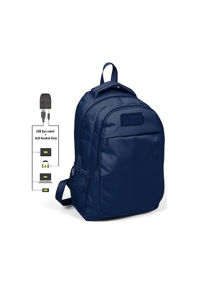 Coral High Lacivert İlk ve Ortaokul Sırt Çantası - Usb ve Aux Çıkışlı