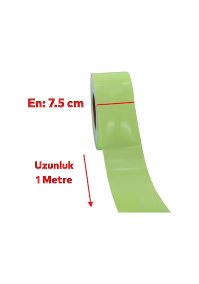 Badem10 Fotolümen Gece Parlayan En 7.5 Cm 1 Mt İkaz Yeşil Reflektörlü Fosforlu Reflektif Düz Şerit Bant