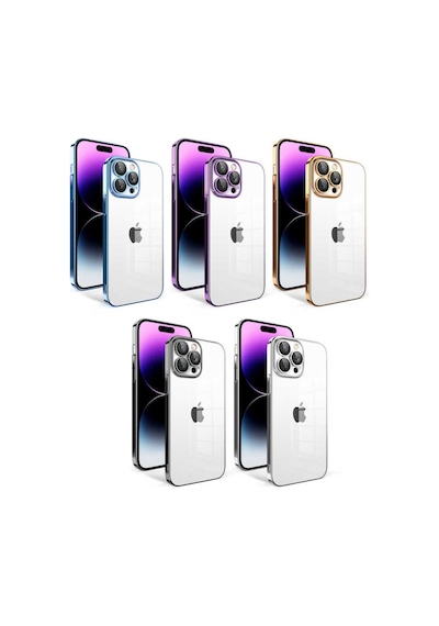 Apple iPhone Uyumlu 14 Pro Max Kamera Korumalı Renkli Çerçeveli Csm Zore Garaj Kılıf mavi Açık