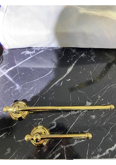 İsaoğlu Yapı Gold Havluluk Ve Tuvalet Kağıtlığı Vintage Tasarım Altın Havluluk Ve Kağıtlık Set Pirinç Gold