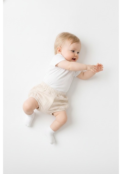 Tiffany Baby & Kids Müslin Glow Tasarımlı Beli Lastikli Şort Bej