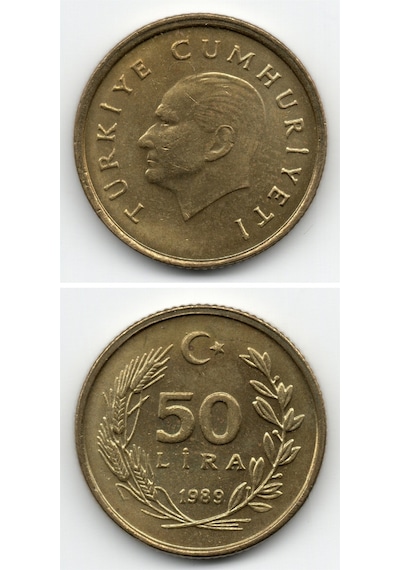 50 Lira 1989 Çil Eski Madeni Para