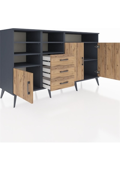 Kronos Konsol 7 Raflı 3 Çekmeceli 3 Kapaklı 176x59x99 Antrasit-ça Antrasit-çam