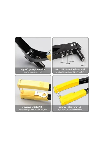 4 Uçlu Profesyonel Perçin Tabancası Seti, 2.4-4.8 Mm Başlıklar