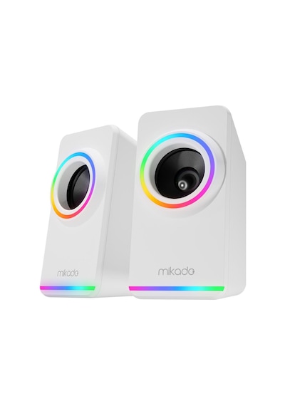 Mikado Md-182 2.0 3w 2 Beyaz Rgb Aydınlatmalı Usb + 3.5mm Usb 5v Speaker Hoparlör