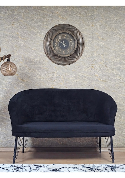 Zafir İkili Teddy Siyah Boyalı Telli Ayak Çay Seti Koltuk İkili Berjer , Balkon, Salon, Ofis Siyah