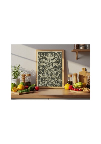 Anonim Van Meckenem Çiçek Ve Sekiz Vahşi Süslemesi Çerçevesiz Poster 21x30 Cm A4 Geometrik Desen