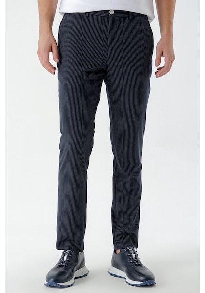 Morven Erkek Lacivert Poliviskon Trend Çizgili Slim Fit Classic Pantolon Lacivert