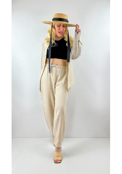 Modaonna Keten Jogger Keten Pantolon Bej