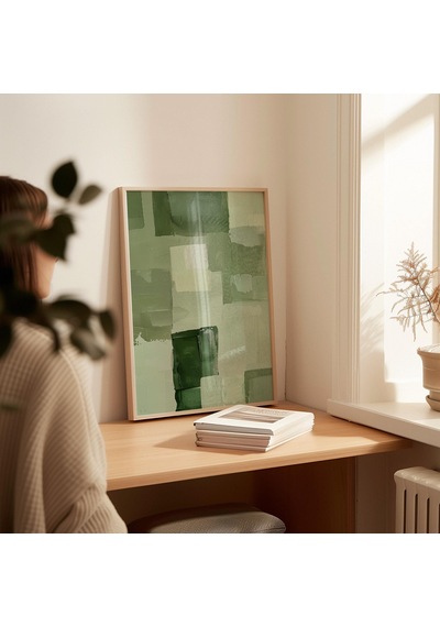 Adaçayı Yeşili Soyut Baskı Minimalist Geometrik Duvar Sanatı Nötr Modern Tablo Dekorasyonu Dijital İndirme