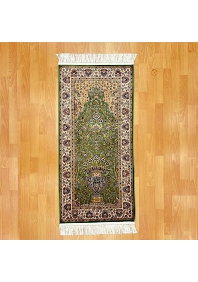 Mihrâb-ı Gülzâr Motifli 60x120 Cm İpek Seccade Yeşil