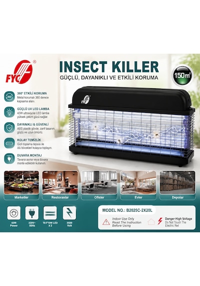 Elektrikli Sinek Öldürücü 43 Wt 65 28 Cm Siyah Sineklik
