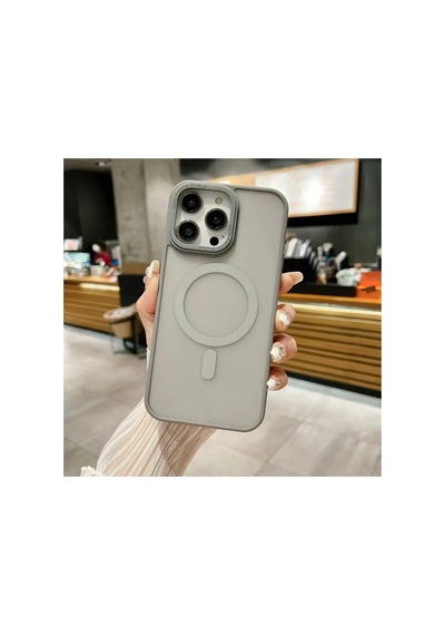 Apple iPhone Uyumlu 13 Pro Max Kılıf Kamera Çıkıntılı Arkası Buzlu Mat Magsafe Titanyum Kenarlı Kap Gri