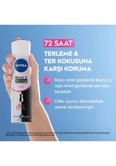 150ml 72 Saat Koruma Sunan Kadın Sprey Deodorant, Siyah&beyaz