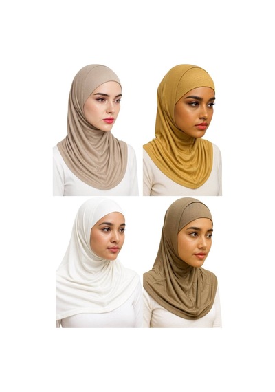 Aldaıyr 4 Adet Hijab 2 Parça Likra Kumaş Bej Altın Ekran Vizon