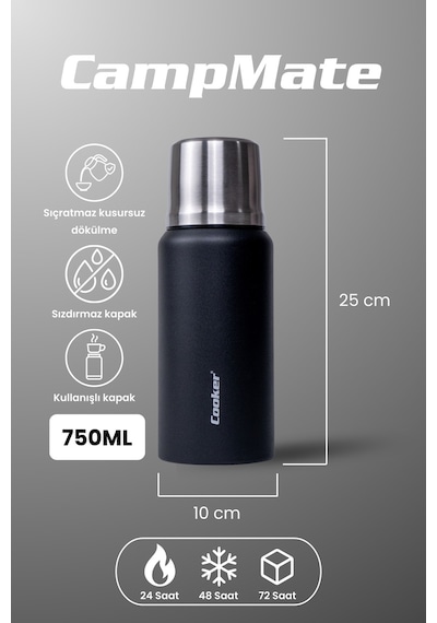 Cooker Campmate 750 Ml Paslanmaz Çelik Termos Ckr2106 Siyah