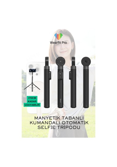 Wearfitpro Otomatik Açılır Manyetik Telefon Tripodu Uzaktan Kumandalı Selfie Çubuğu Cep Telefonu Tutucu Standı