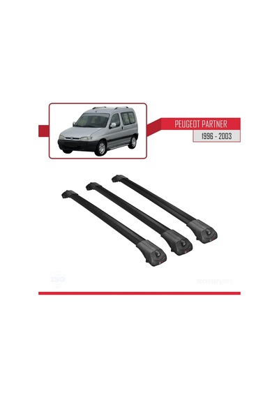 Peugeot Partner 1996-2003 Arası İle Uyumlu Ace-1 Ara Atkı Tavan Barı Siyah 3 Adet Bar