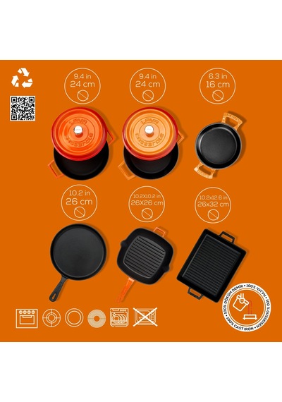 Lava Döküm 6x Trendy Serisi 8 Parça Tencere & Tava Seti Turuncu