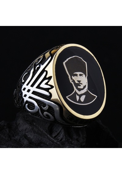 Fkgümüş 925 Ayar Gümüş Lale Motifli Atatürk Erkek Yüzük Silver