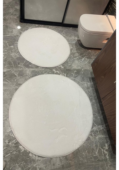 2li Yuvarlak Banyo Paspası Klozet Seti Takımı 80x80 Ve 100x100 Beyaz