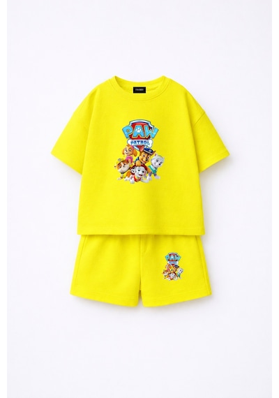 Fasardi Paw Patrol Baskılı Oversize %100 Pamuk Tişört Şort Çocuk 2li Takım Sarı Fasardi Paw Patrol Baskılı Oversize %100 Pamuk Tişört Şort Çocuk 2li Takım Sarı