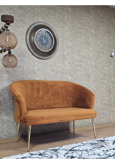 Zafir İkili Teddy Gold Kaplama Sivriltme Ayak Çay Seti Koltuk İkili Berjer , Balkon, Salon, Ofis Kiremit