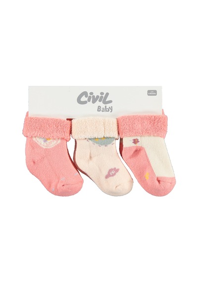Civil Baby Kalp Kıvrık Havlu 6-18 Ay 3'lü Bebek Kız Çorap Set Standart