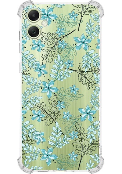 Samsung A05 Uyumlu Köşe Korumalı Floral Su Yeşili Tasarımlı Şeffaf Silikon Kılıf