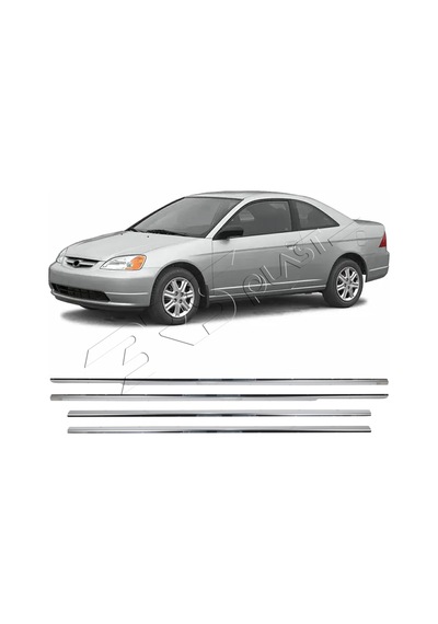 Honda Civic Uyumlu 2002-2006 Krom Cam Çıtası 4 Parça Paslanmaz Çelik