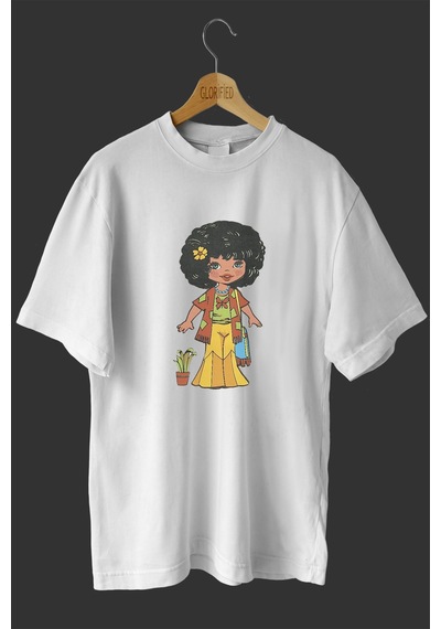 Noıssey -wed Hippi Kız 2 Tasarım Baskılı Oversize T-shirt Tişört Beyaz