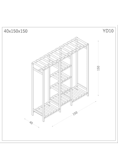 Ahşap Gardırop, Masif Ahşap Dolap, Açık Dolap, Gardırop 150x40x150 Ahşap