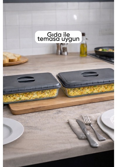 2'li Gri Renk Dikdörtgen Borcam Kapağı Sızdırmaz Ve Dayanıklı Plastik Malzemeli Gıda Saklama Kapağı Diğer