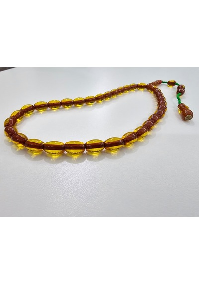 Zeyzun Usta İmzalı Sıkma Kehribar Tespih 9 X 12,5 Mm Beyzi Kesim