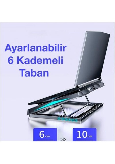 Coofbe Led Işıklı Ultra Sessiz 6 Adet Soğutma Fanlı Laptop Soğutucu Yükseklik Ayarlı Laptop Standı