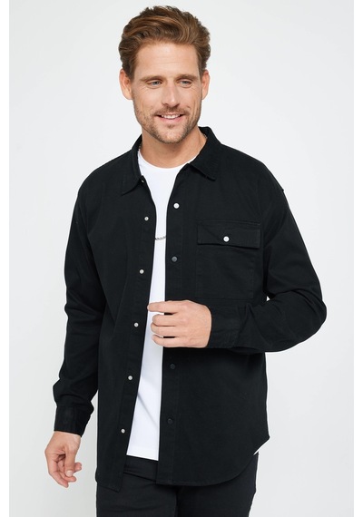 Tudors Relax Fit Rahat Kesim Çıtçıtlı Tek Cep Apaj Yaka 4 Mevsim Denim Düz Siyah Erkek Gömlek-31197-siyah Siyah Tudors Relax Fit Rahat Kesim Çıtçıtlı Tek Cep Apaj Yaka 4 Mevsim Denim Düz Siyah Erkek Gömlek-31197-siyah Siyah