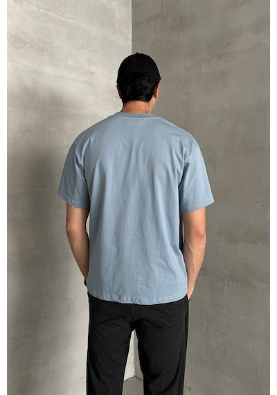 Hyman Erkek %100 Pamuk Oversize Basic T-shirt Açık Mavi