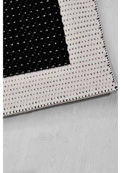 Vatra Modern Sisal Görünümlü Polyester Halı, Robot Süpürge Uyumlu, Mutfak Oturma Odası Koridor Halısı Siyah/ekru