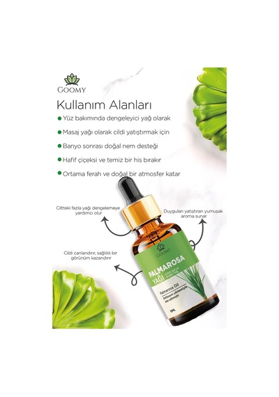 Goomy Palmarosa Uçucu Yağı 10ml %100 Doğal Bitkisel Palmarosa Oil 10ml 10 ML