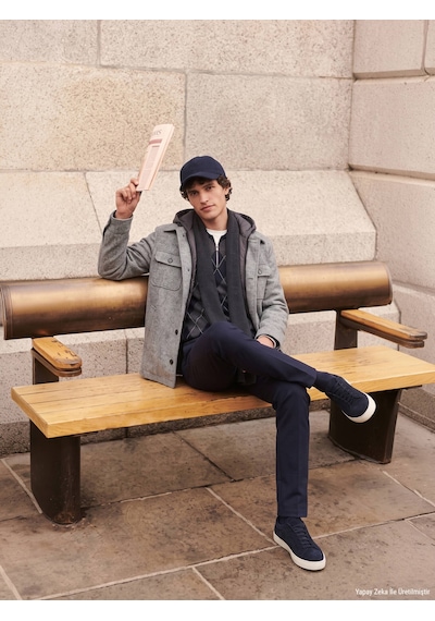Kip Gri Regular Fit Kapüşonlu Smart Casual Dokuma Mont
