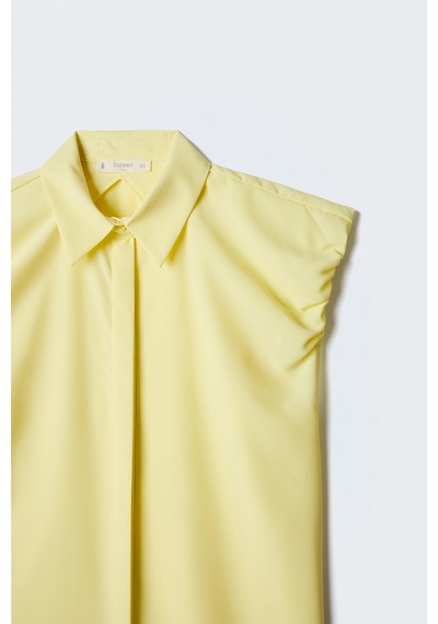Sateen Kol Detaylı Gömlek - Sarı-137577