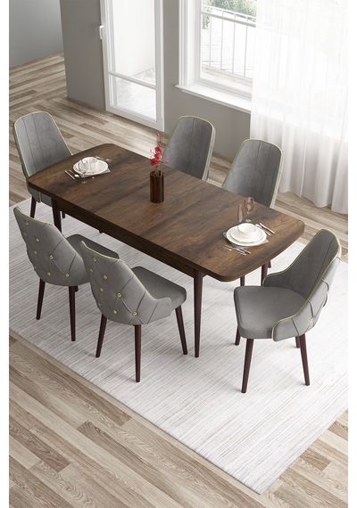 Canisa Tia Serisi 80x132 Açılabilir Mdf Barok Ahşap Desen Gold Detay Mutfak Masası Ve 6 Gri Sandalye Masa Barok Ahşap Desen Sandalye Gri Canisa Tia Serisi 80x132 Açılabilir Mdf Barok Ahşap Desen Gold Detay Mutfak Masası Ve 6 Gri Sandalye Masa Barok Ahşap Desen Sandalye Gri
