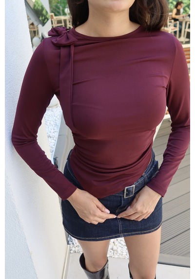 Kechi Woman Omuz Bağlamalı Asimetrik Kesim Bluz Bordo