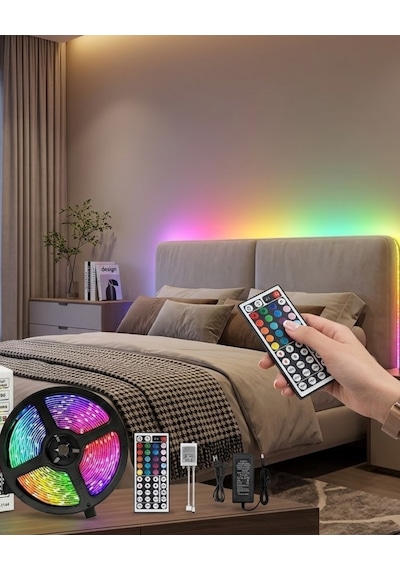 Kumandalı Rgb Şerit Led 5 Metre Renk Değiştiren Dekoratif Led Işık Sarı